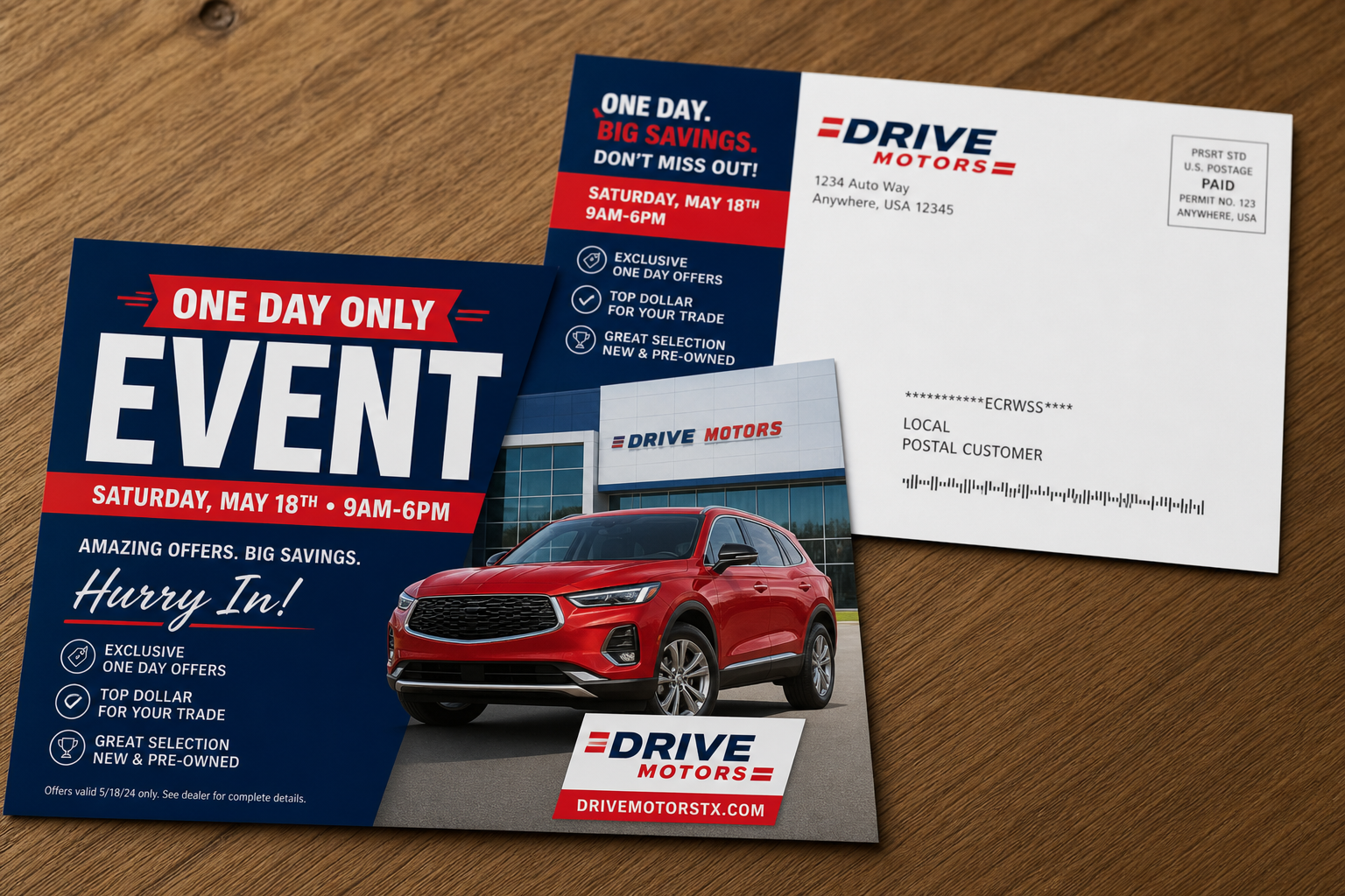 Day drive postcards direct mail campaign example